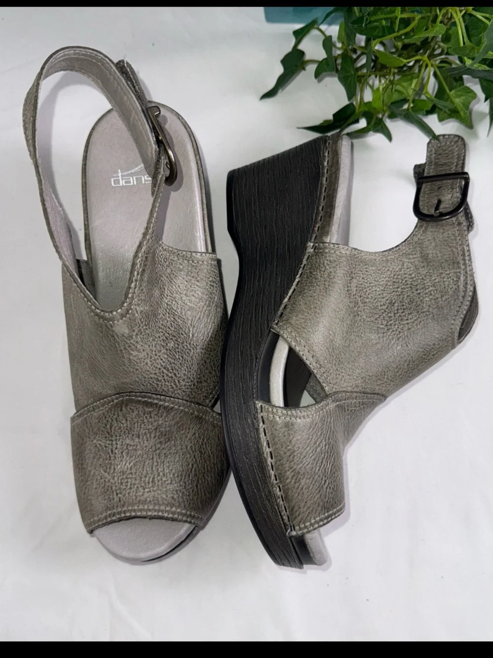 Dansko Vanda Ankle Bootie EU40 US10 Taupe L Slingback Heeled Sandals Wedge Shoe